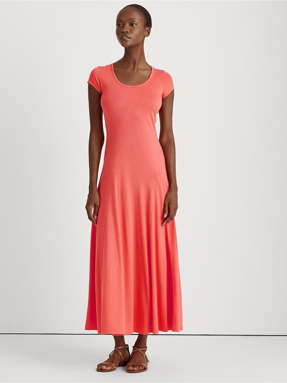 Lauren Ralph Lauren Coral Scoop Neck A-Line Maxi Dress - Size L